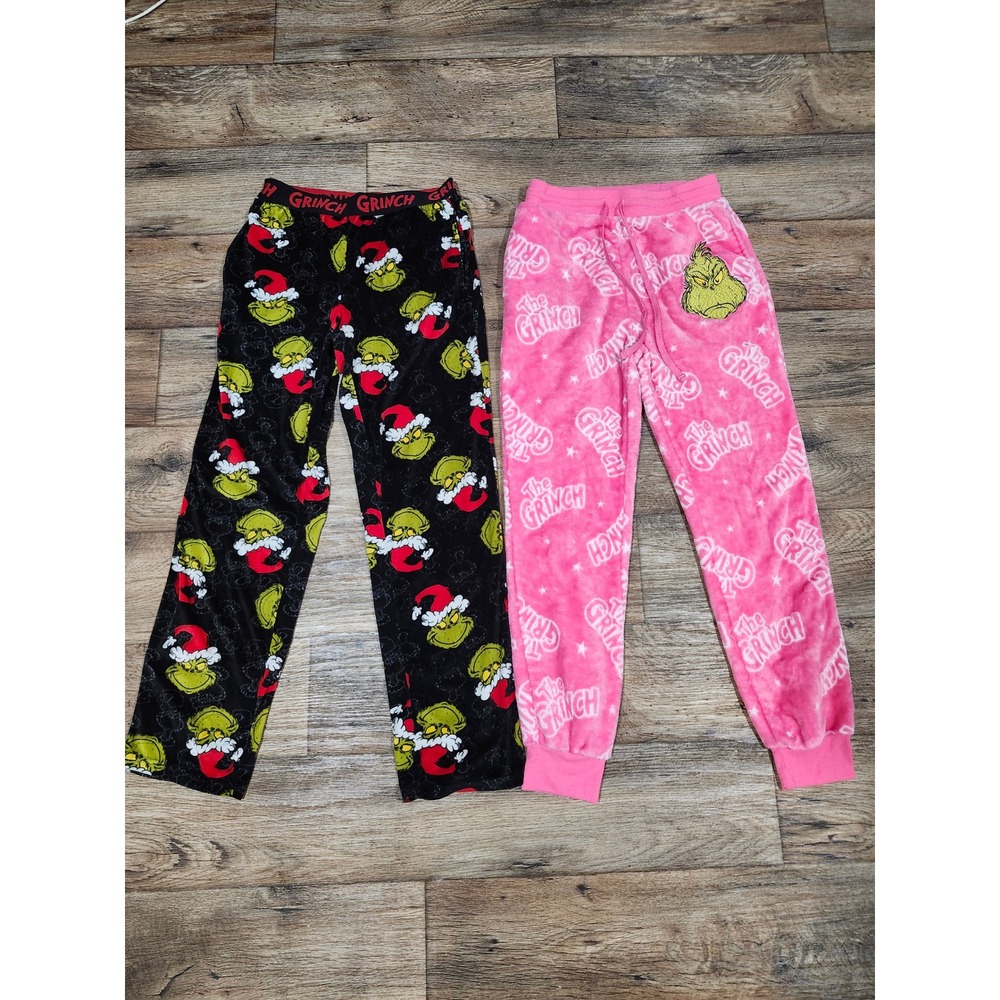 The Grinch Pajama Pants Bundle Pink Black Green Black Fleece extra Small / small